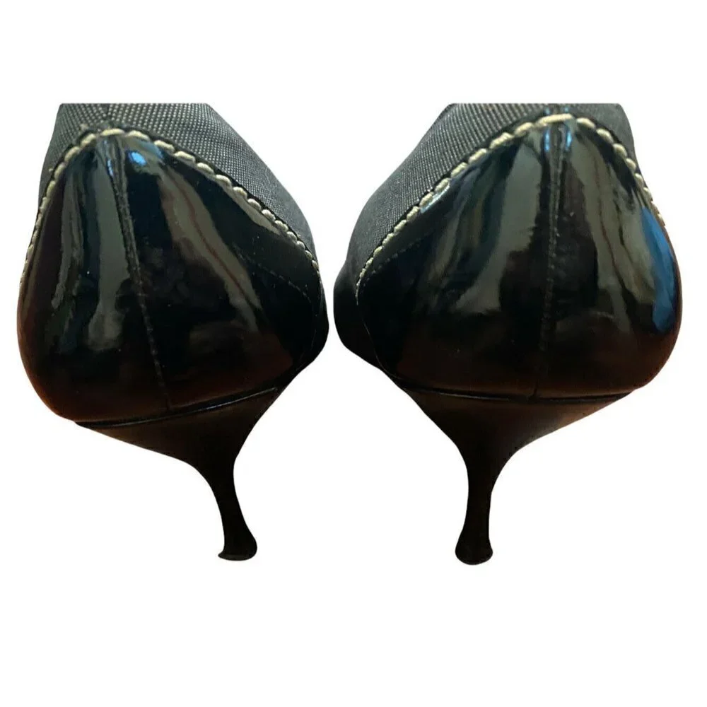 Linea Paolo Sz 9.5 Black Fabric Leather‎ Pointy Toe Women’s Pumps Heels